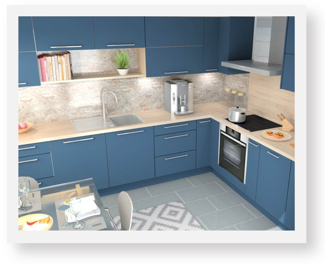 Moderne Küche in Blau - Fotorealistisch